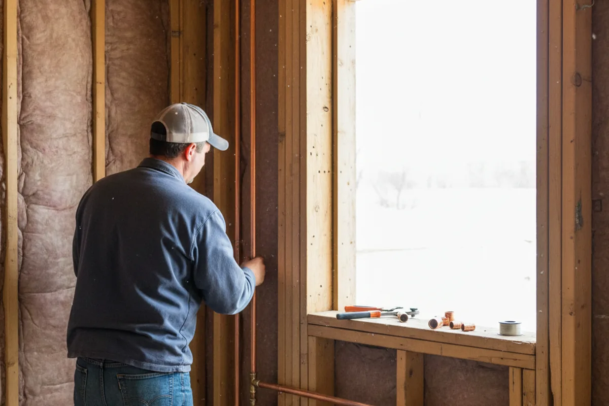 Licensed plumber running new copper supply lines in a New Salem home
