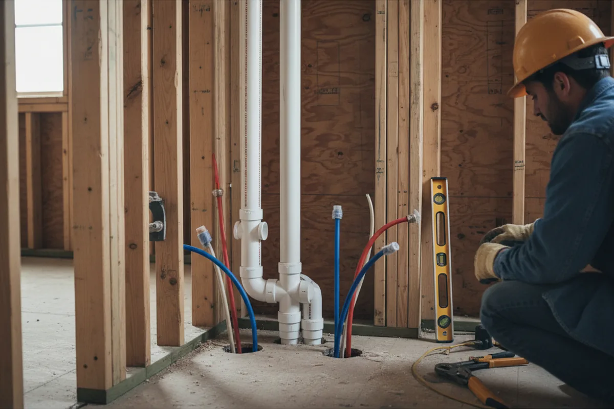 Drain and supply rough-in during Sump Pump Repair in New Salem